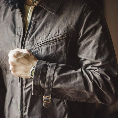 BARPINTON | Vintage-Herrenjacke aus gewachstem Segeltuch - IV-Design mit Reißverschluss und Reverskragen, kurzer Schnitt, schlanke Passform für Frühjahr & Herbst