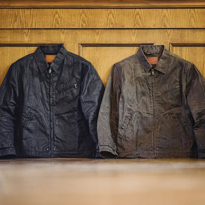 BARPINTON | Vintage-Herrenjacke aus gewachstem Segeltuch - IV-Design mit Reißverschluss und Reverskragen, kurzer Schnitt, schlanke Passform für Frühjahr & Herbst